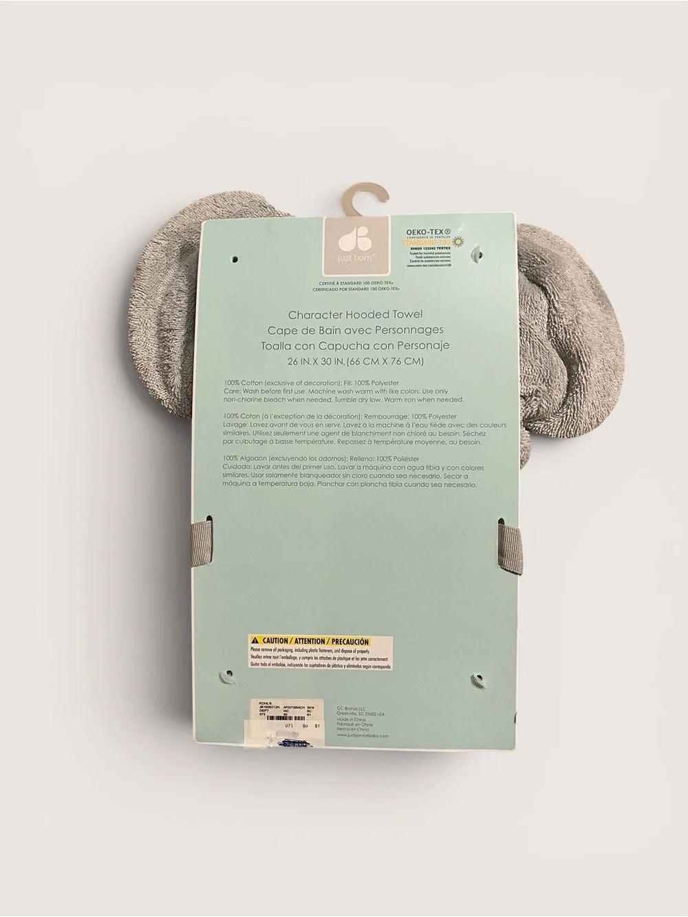 Gray Elephant Hooded Baby Towel